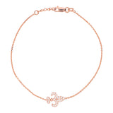 14K Rose Gold Cubic Zirconia Fleur De Lis Bracelet. Adjustable Diamond Cut Cable Chain 7