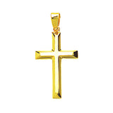 14K Yellow Gold Beveled Edge Style Cross Pendant