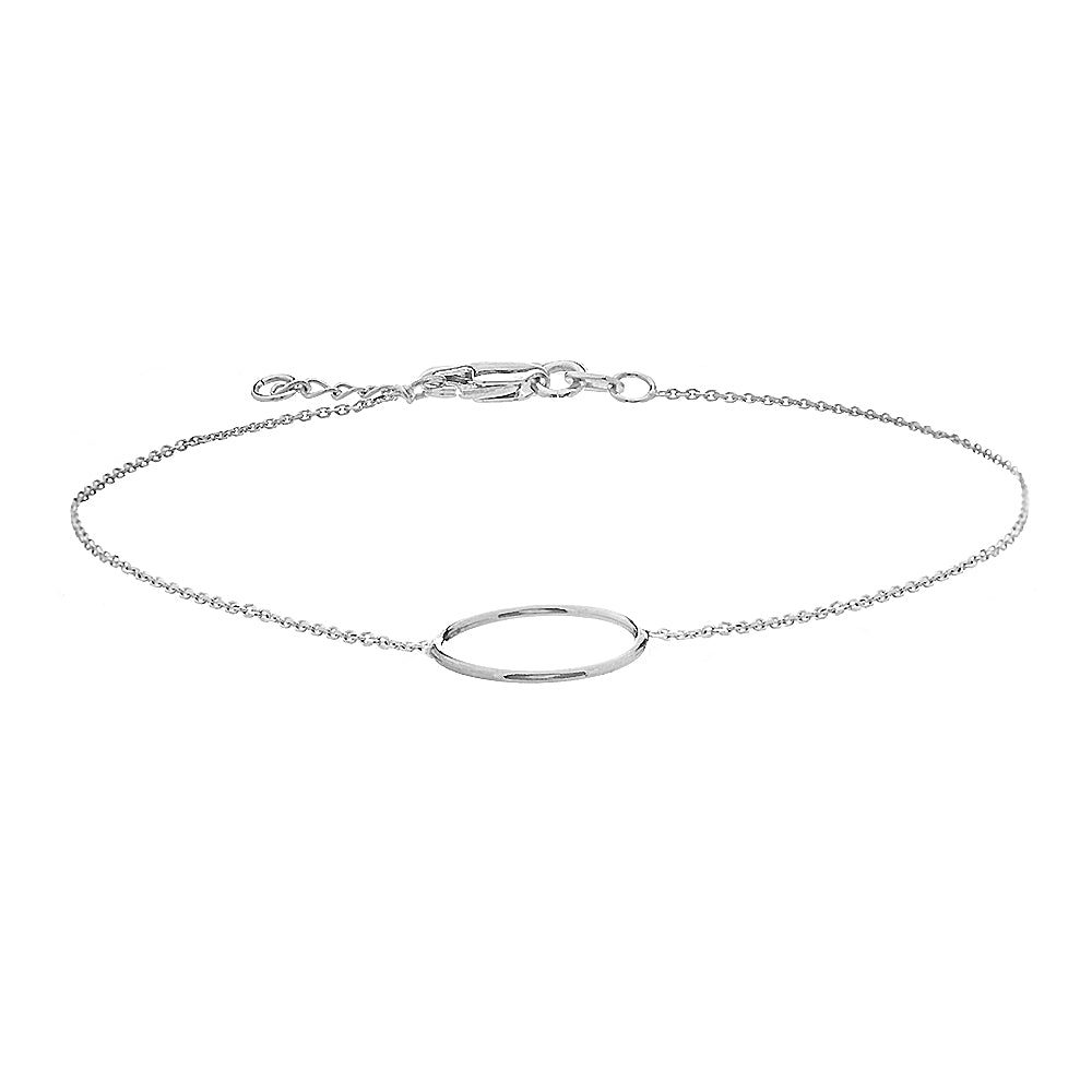 14K White Gold Circle Bracelet. Adjustable Cable Chain 7" to 7.50"