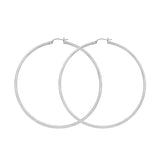 10K White Gold 2 mm Polished Round Hoop Earrings 1.4" Diameter