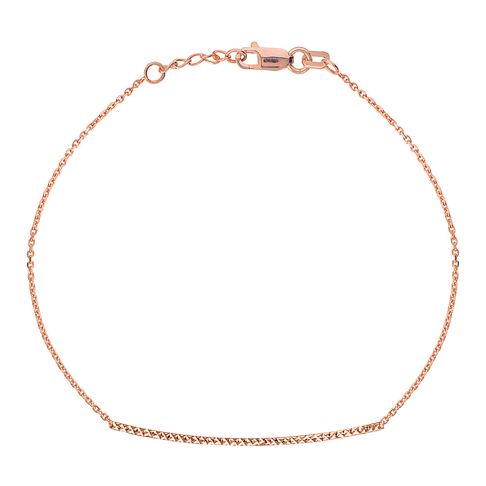 14K Rose Gold Diamond Cut Bar Bracelet. Adjustable Cable Chain 7" to 7.50"