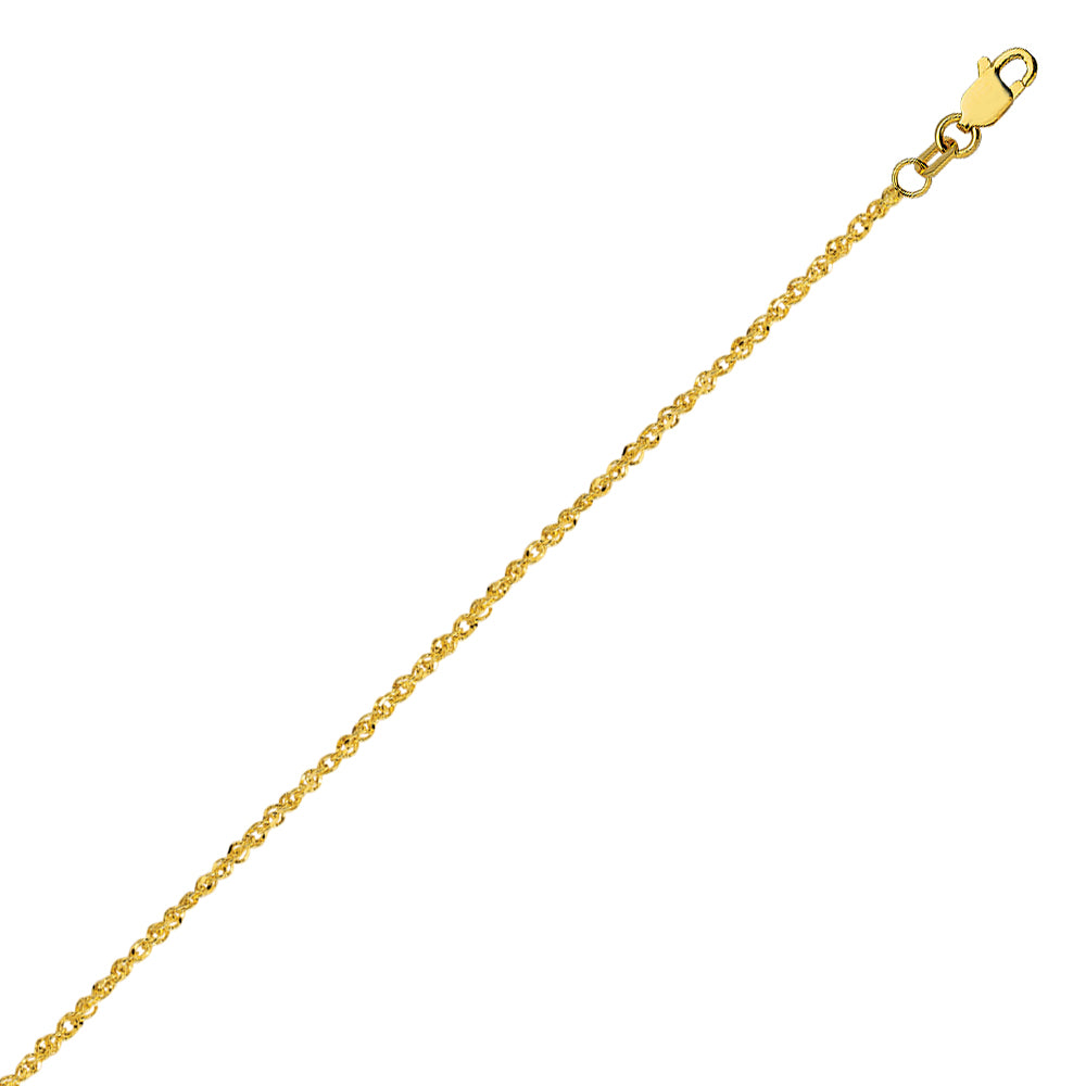 14K Yellow Gold 1.37 Sparkle Singapore Chain in 16 inch, 18 inch, & 20 inch