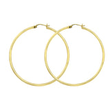 10K Yellow Gold 2 mm Polished Round Hoop Earrings 1.2" Diameter
