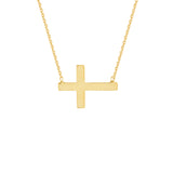 14K Yellow Gold Sideways Cross Necklace. Adjustable Diamond Cut Cable Chain 16" to 18"