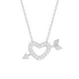 14K White Gold Heart & Arrow Necklace. Adjustable Diamond Cut Cable Chain 16" to 18"