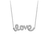 14K White Gold Love Cubic Zirconia Necklace. Adjustable Cable Chain 16" to 18"