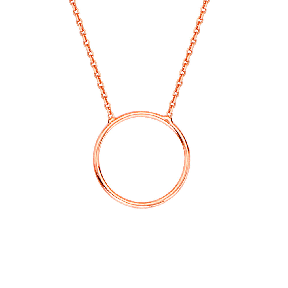 14K Rose Gold Circle Necklace. Adjustable Cable Chain 16" to 18"