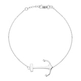 14K White Gold Sideways Anchor Bracelet. Adjustable Cable Chain 7" to 7.50"