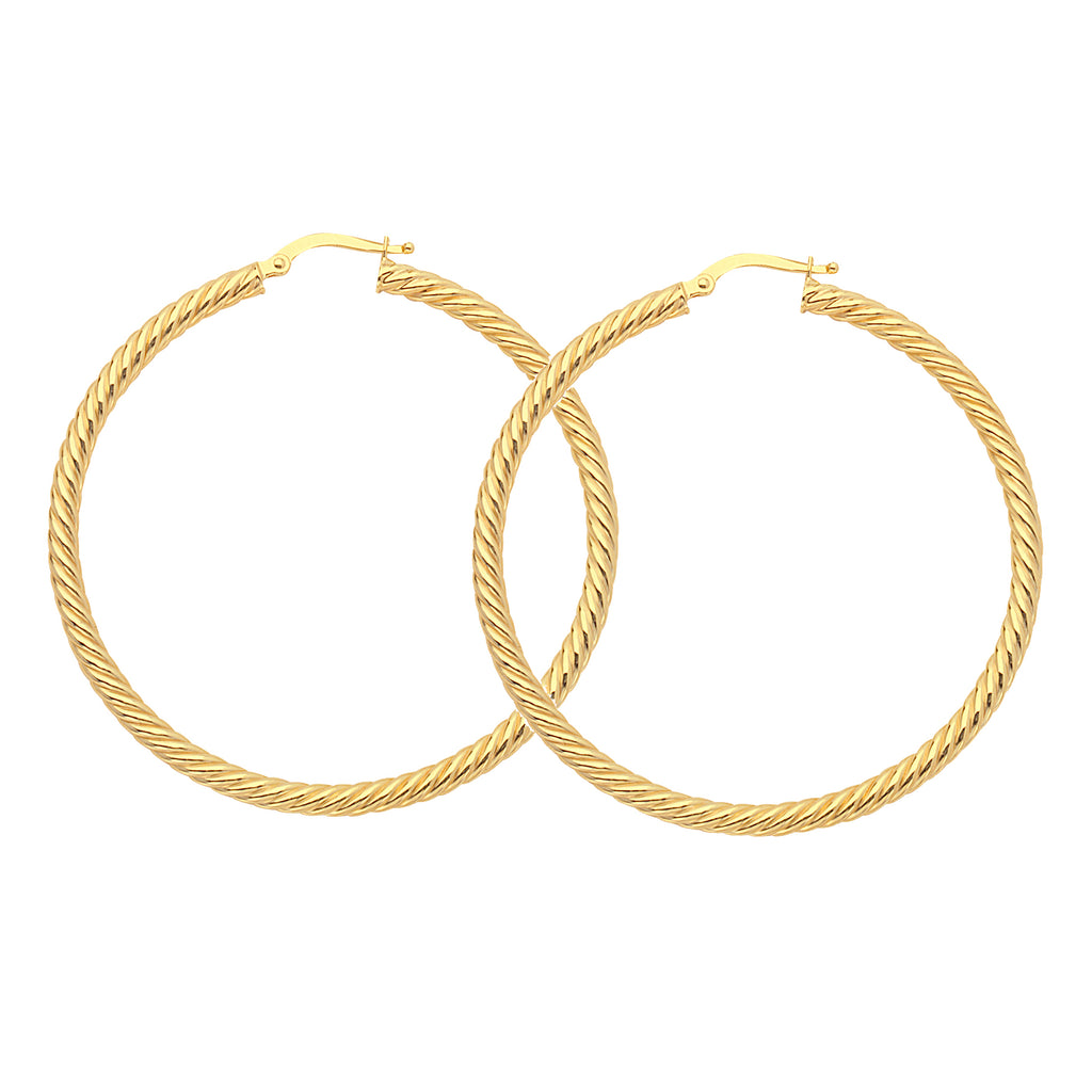 14K Yellow Gold Rope Twist 3 mm Hoop Earrings