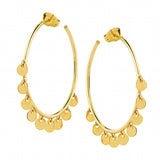 14K Yellow Gold Round Disk Shakers on Hoop Earrings
