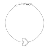 14K White Gold Cubic Zirconia Heart Bracelet. Adjustable Diamond Cut Cable Chain 7" to 7.50"