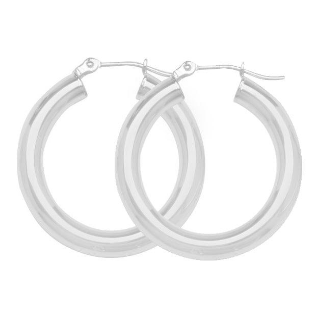 925 White Sterling Silver 3 mm Light Weight Hoop Earrings 0.8" Diameter