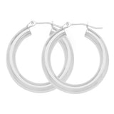 925 White Sterling Silver 3 mm Light Weight Hoop Earrings 0.8" Diameter