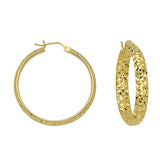 14K Yellow Gold 3 mm Diamond Cut Hoop Earrings 0.8" Diameter