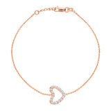 14K Rose Gold Cubic Zirconia Heart Bracelet. Adjustable Diamond Cut Cable Chain 7