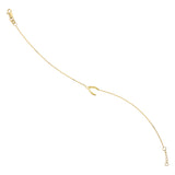 14K Yellow Gold Sideways Wish Bone Bracelet. Adjustable Cable Chain 7" to 7.50"