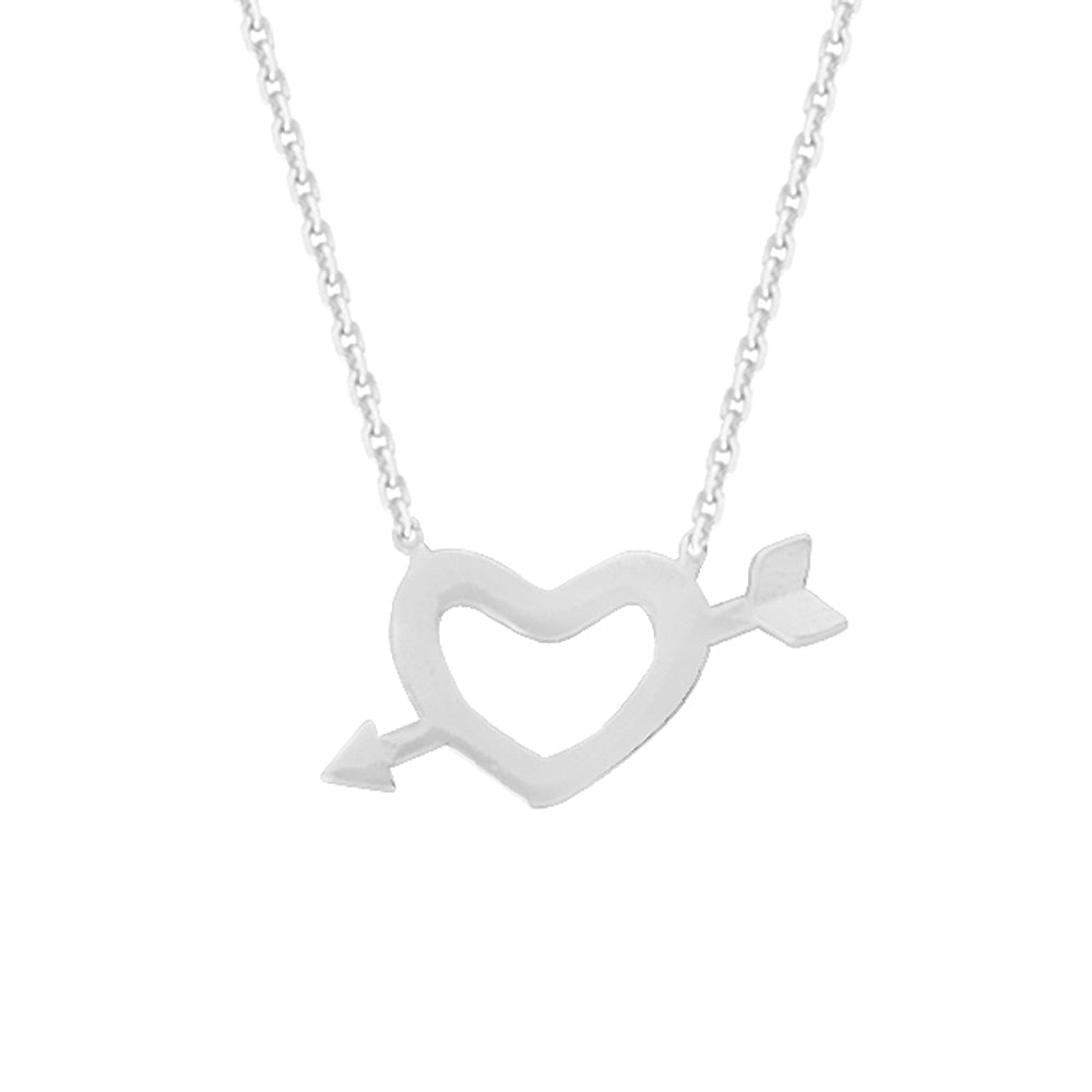 14K White Gold Heart & Arrow Necklace. Adjustable Diamond Cut Cable Chain 16" to 18"