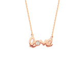 14K Rose Gold Diamond Love Necklace. Adjustable Cable Chain 16" to 18"