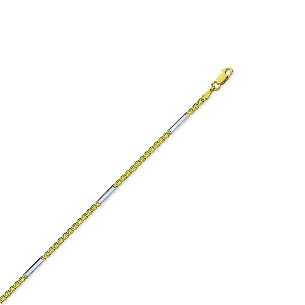 14K Two Tone Gold Mariner Chain with Bar Intervals Anklet 9.5" length