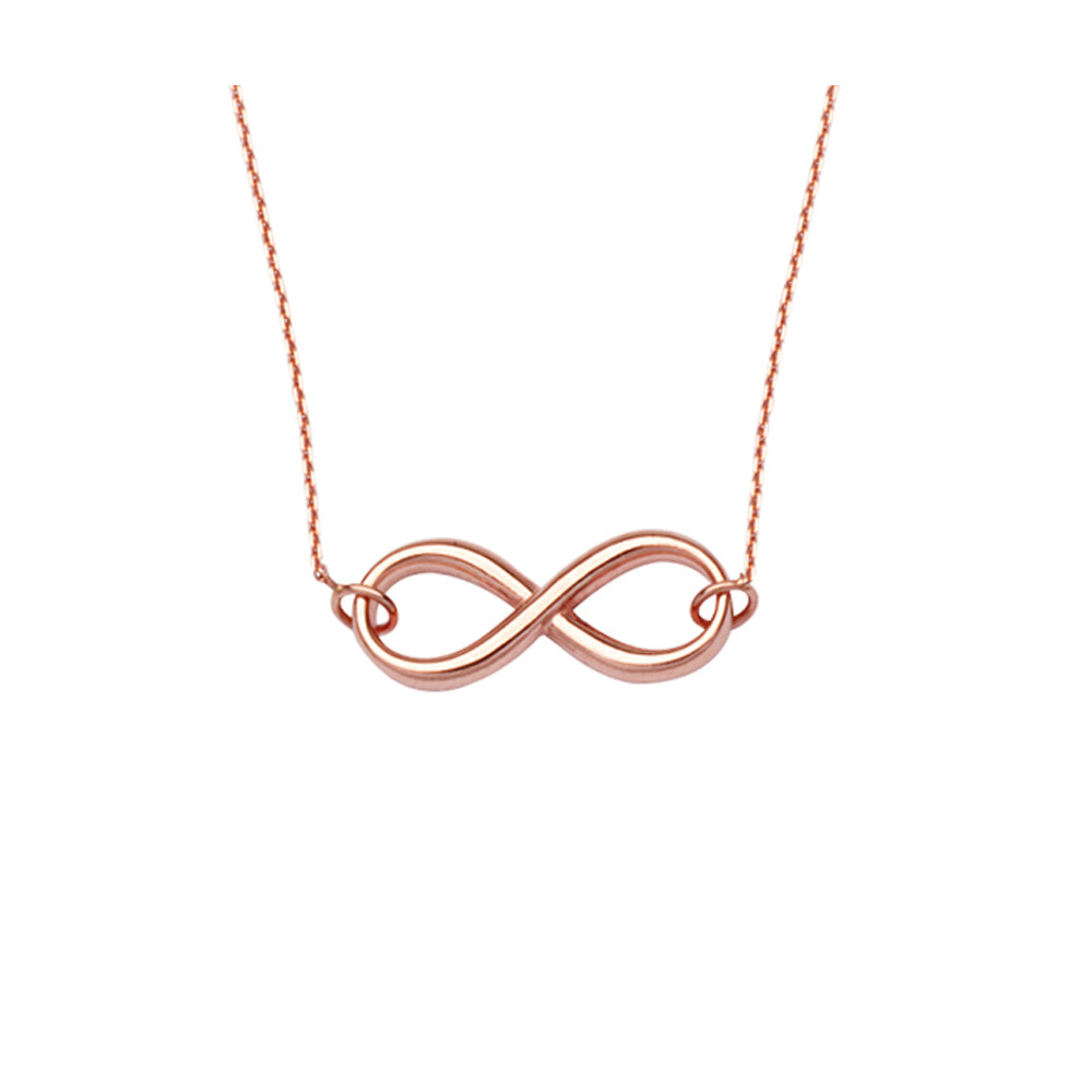 14K Rose Gold Infinity Necklace. Adjustable Cable Chain 16" to 18"