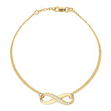 14K Yellow Gold Infinity Cubic Zirconia Bracelet. Adjustable Cable Chain 7
