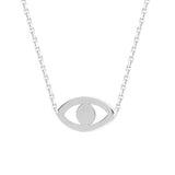 14K White Gold Evil Eye Necklace. Adjustable Diamond Cut Cable Chain 16" to 18"