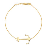 14K Yellow Gold Sideways Anchor Bracelet. Adjustable Cable Chain 7" to 7.50"