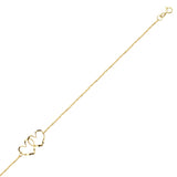 14K Yellow Gold Twisted Diamond Cut Open Heart Anklet 10" length