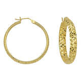 14K Yellow Gold 4 mm Diamond Cut Hoop Earrings 1.2" Diameter