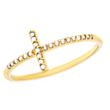 14K Yellow Gold Sideways Cross Diamond Ring