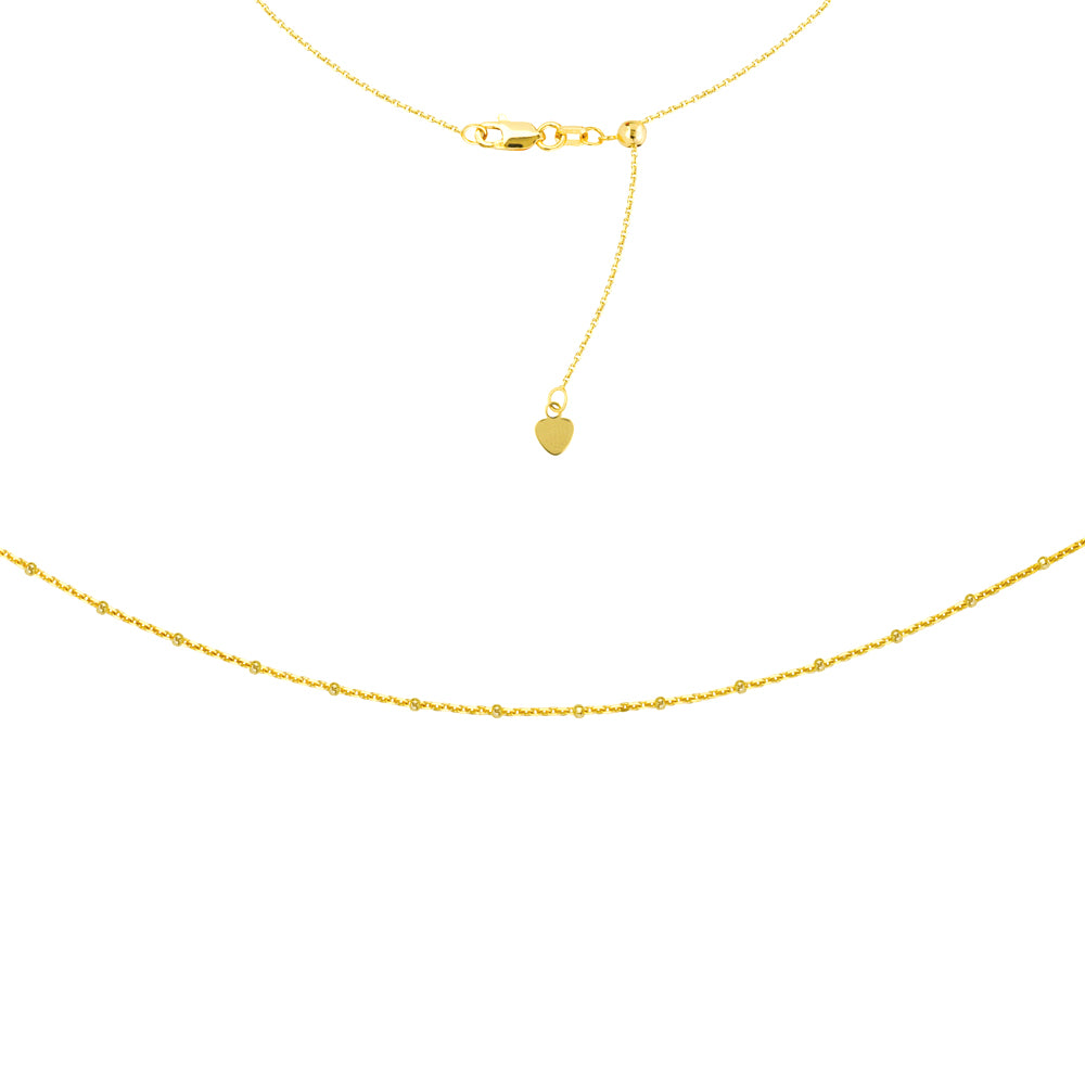 14K Yellow Gold Mini Beads Saturn Chain Choker Necklace. Adjustable 10"-16"