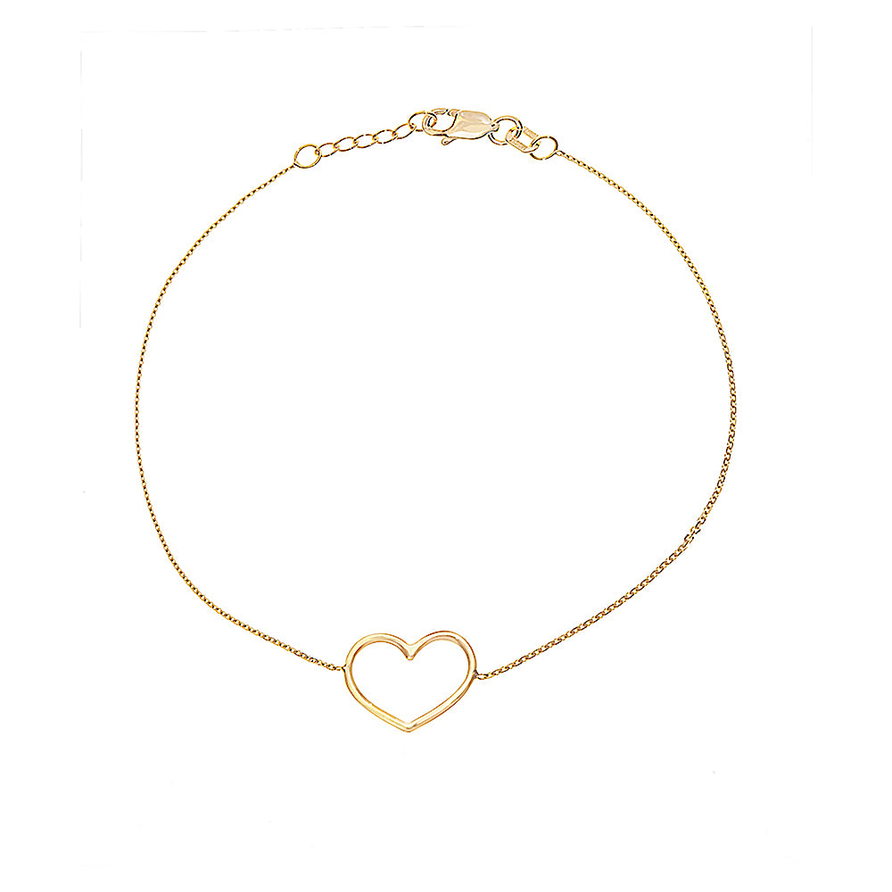 14K Yellow Gold Open Heart Bracelet. Adjustable Cable Chain 7" to 7.50"