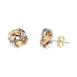 14K Yellow|White Gold Textured and Plain Tube Love Knot Earring
