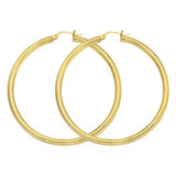 10K Yellow Gold 3 mm Polished Round Hoop Earrings 1.6" Diameter