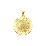 14K Yellow Gold Saint Michael Round Medal With Text Saint Michael Pray for us