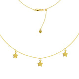 14K Yellow Gold Triple Stars Choker Necklace. Adjustable 10