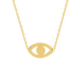 14K Yellow Gold Evil Eye Necklace. Adjustable Diamond Cut Cable Chain 16