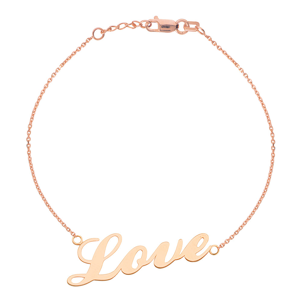 14K Rose Gold Love Bracelet. Adjustable Cable Chain 7" to 7.50"