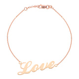 14K Rose Gold Love Bracelet. Adjustable Cable Chain 7