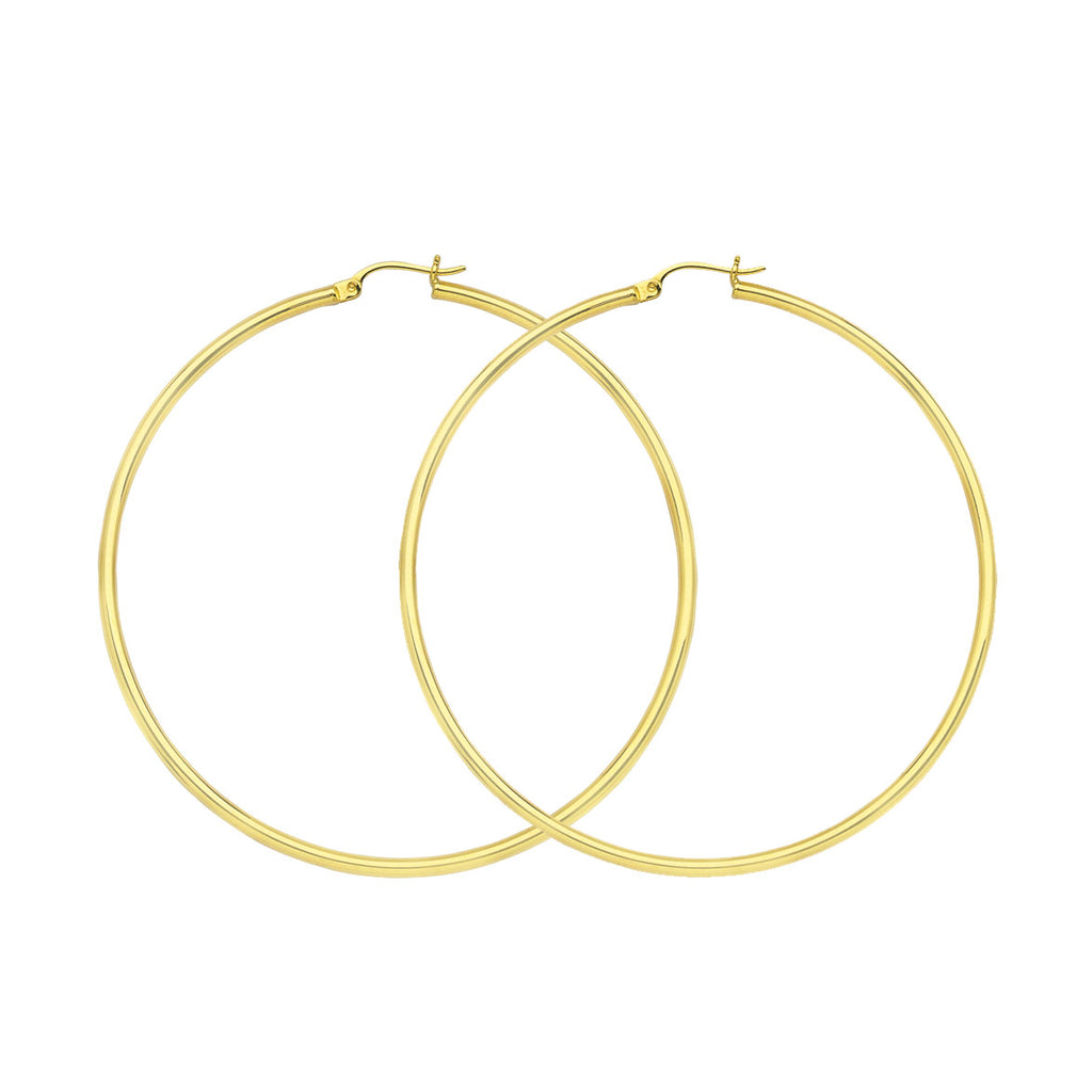 14K Yellow Gold 2 mm Light Weight Hoop Earrings 1.4" Diameter