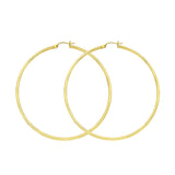 10K Yellow Gold 2 mm Polished Round Hoop Earrings 1.4" Diameter