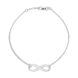 14K White Gold Infinity Cubic Zirconia Bracelet. Adjustable Cable Chain 7