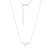 14K Rose Gold Cubic Zirconia Heartbeat Necklace. Adjustable Diamond Cut Cable Chain 16