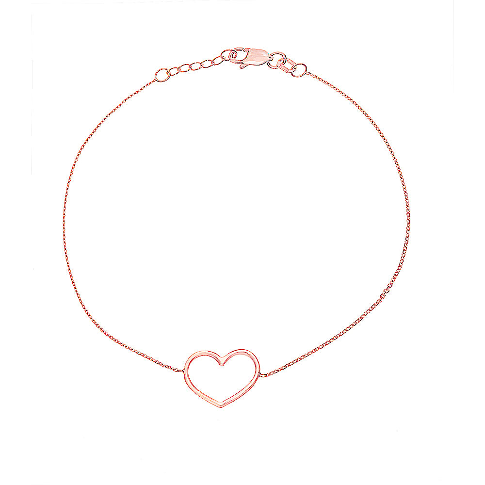 14K Rose Gold Open Heart Bracelet. Adjustable Cable Chain 7" to 7.50"