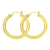 10K Yellow Gold 3 mm Polished Round Hoop Earrings 0.8" Diameter
