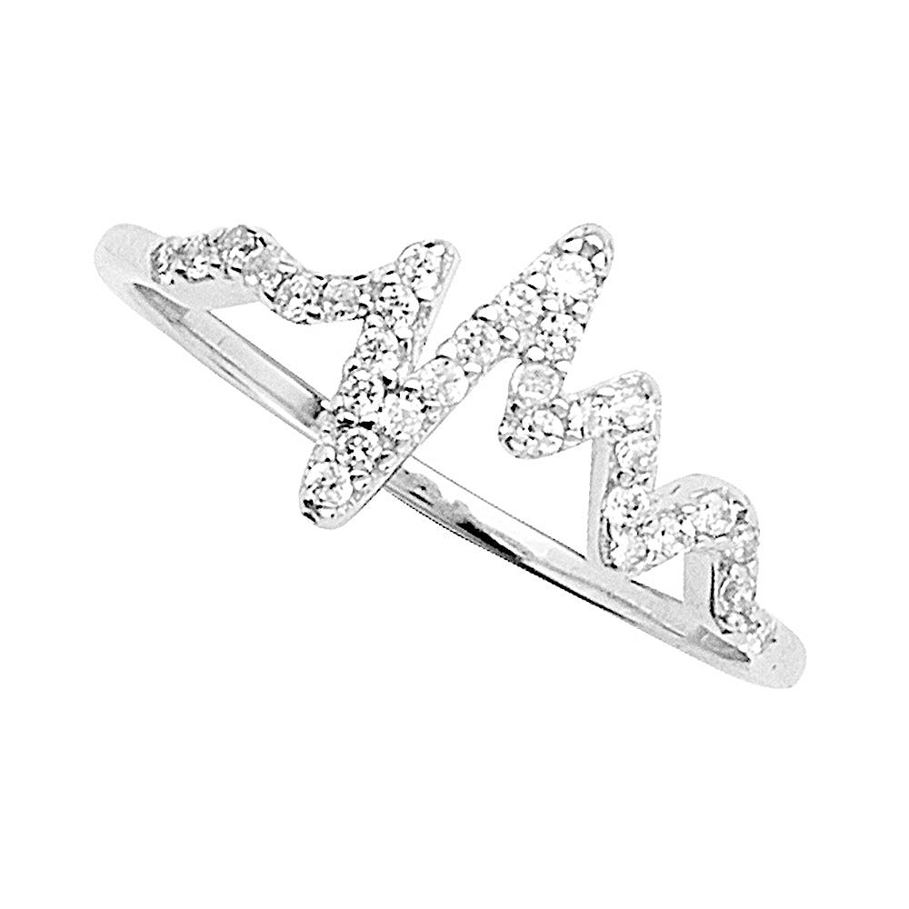 14K White Gold Cubic Zirconia Heartbeat Ring