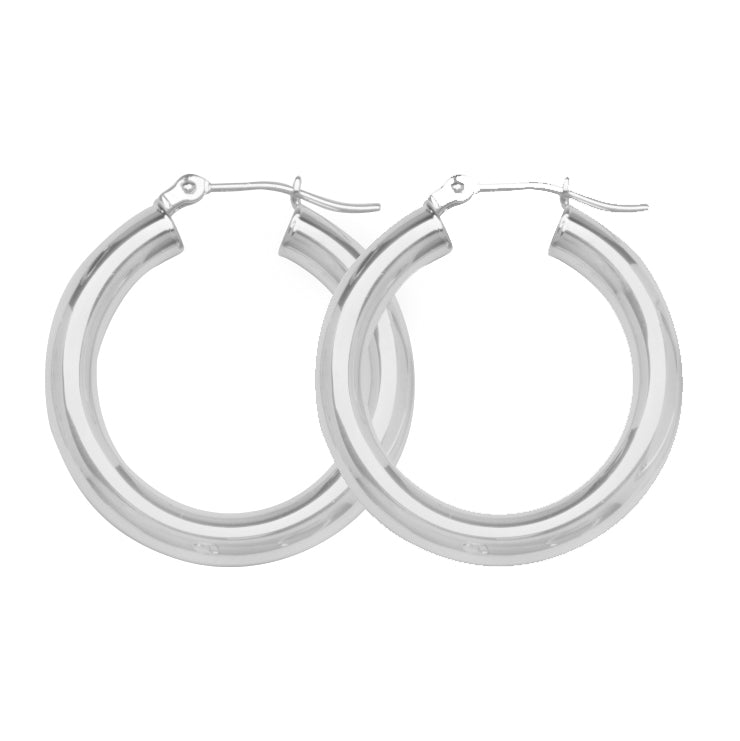 925 White Sterling Silver 4 mm Light Weight Hoop Earrings 1" Diameter