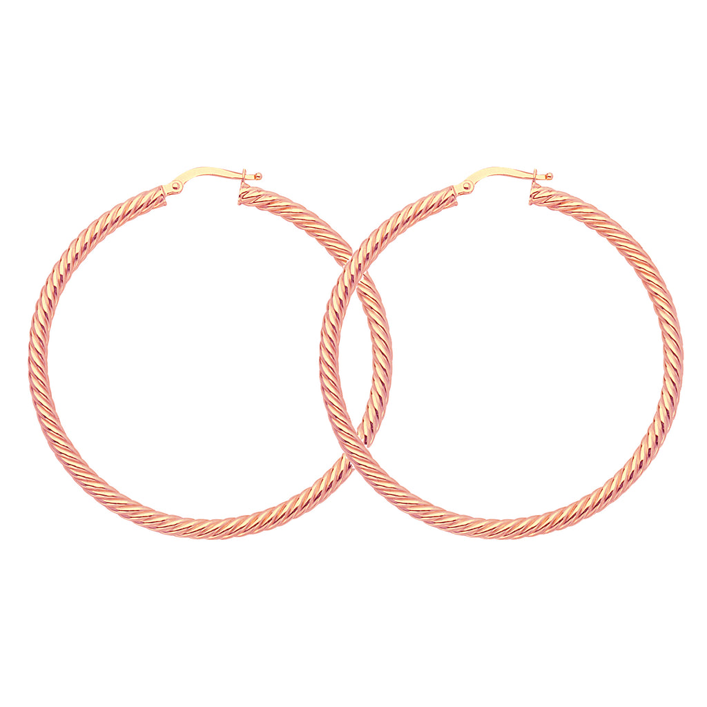 14K Rose Gold Rope Twist 3 mm Hoop Earrings
