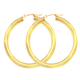 14K Yellow Gold 4 mm Polished Round Hoop Earrings 1.6" Diameter