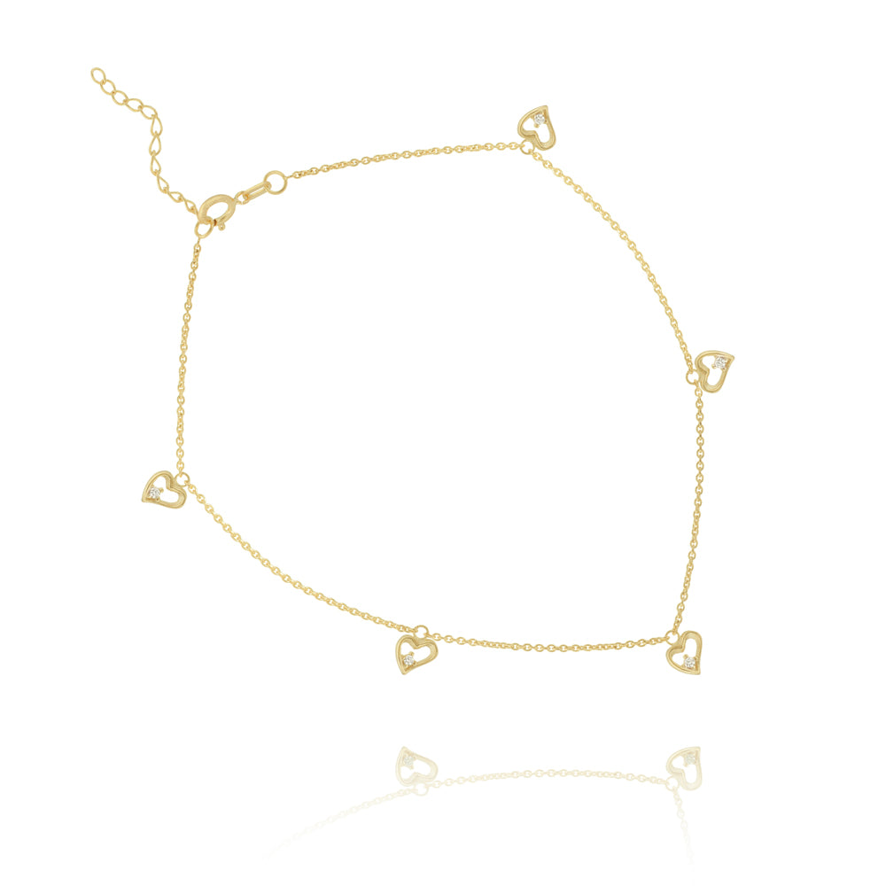 14K Yellow Gold Heart Anklet 10" length